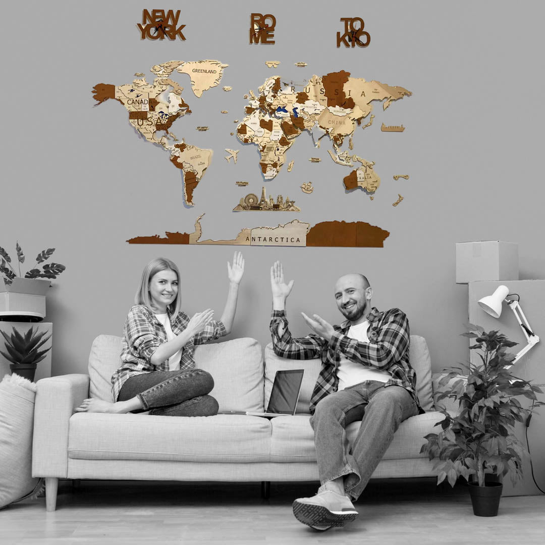 Mappa del Mondo 3d in Legno