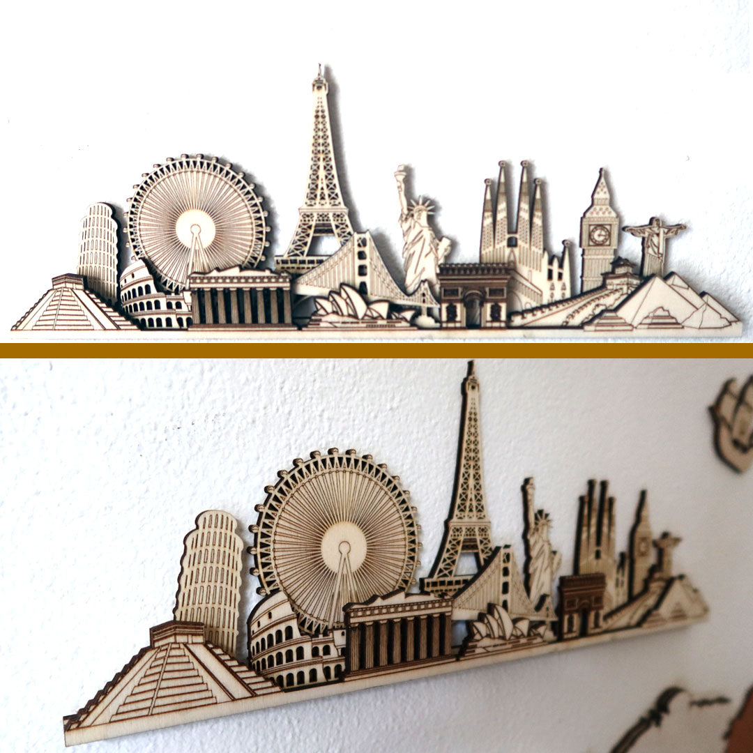 Skyline del Mondo in Legno – Monumenti e Meraviglie da Appendere mappainviaggio