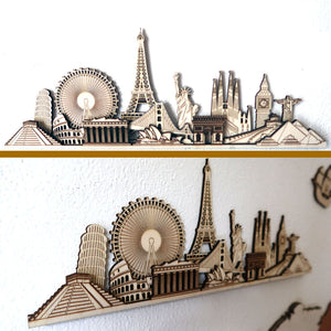 Skyline del Mondo in Legno – Monumenti e Meraviglie da Appendere mappainviaggio