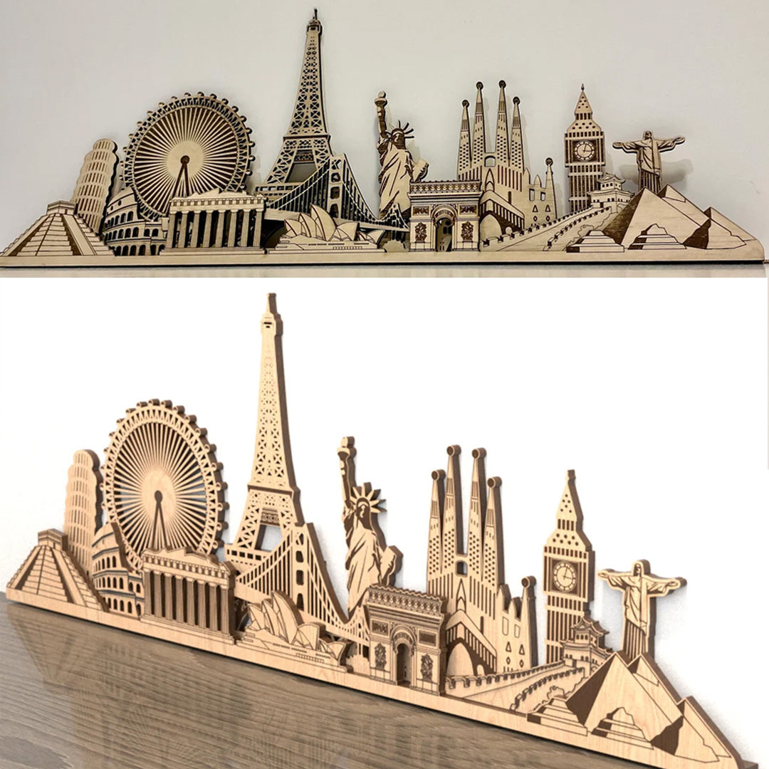 Skyline del Mondo in Legno – Monumenti e Meraviglie da Appendere mappainviaggio