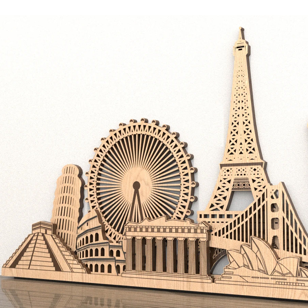Skyline del Mondo in Legno – Monumenti e Meraviglie da Appendere mappainviaggio