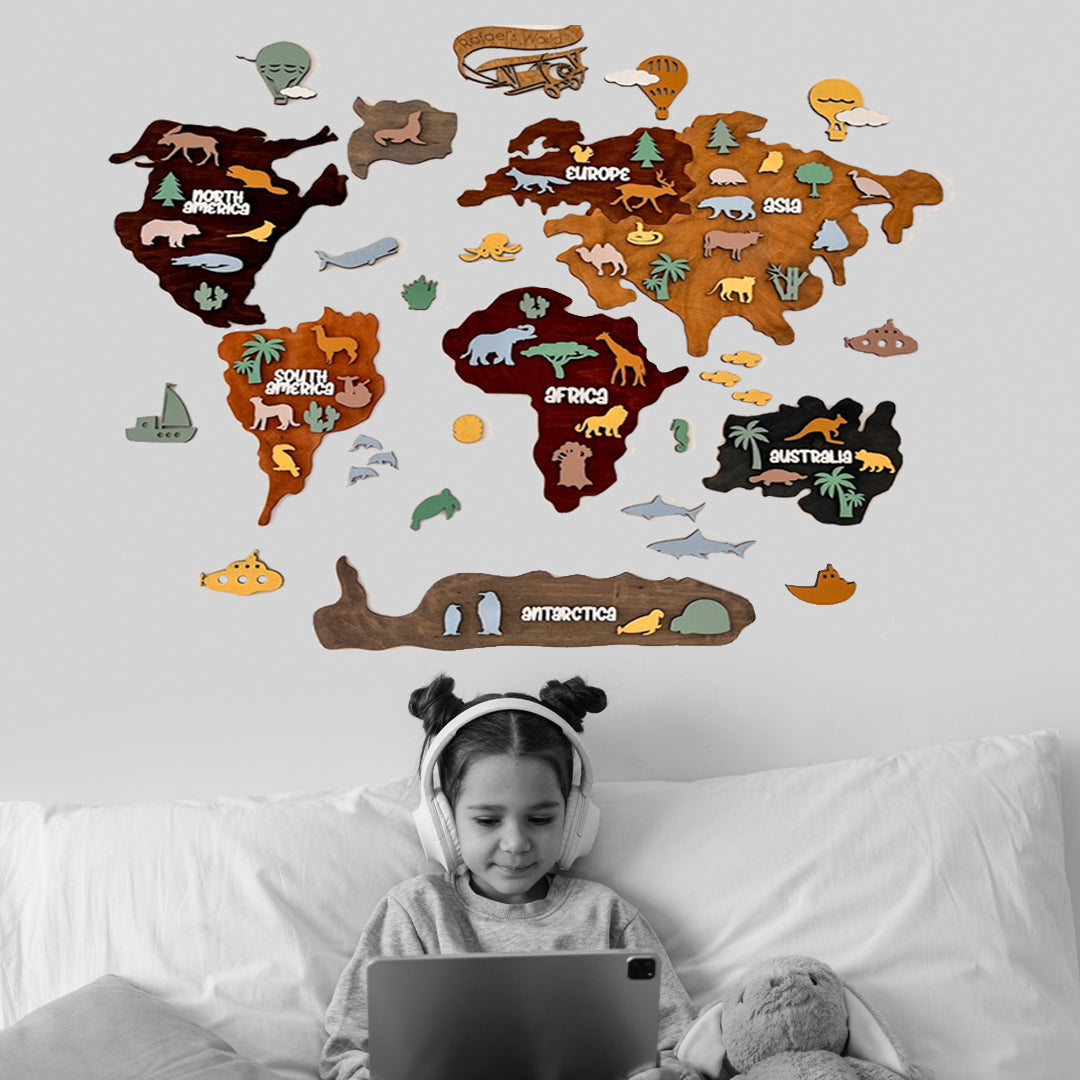 Il Mondo degli Animali - Mappa 3d in legno per Bambini Il mio negozio