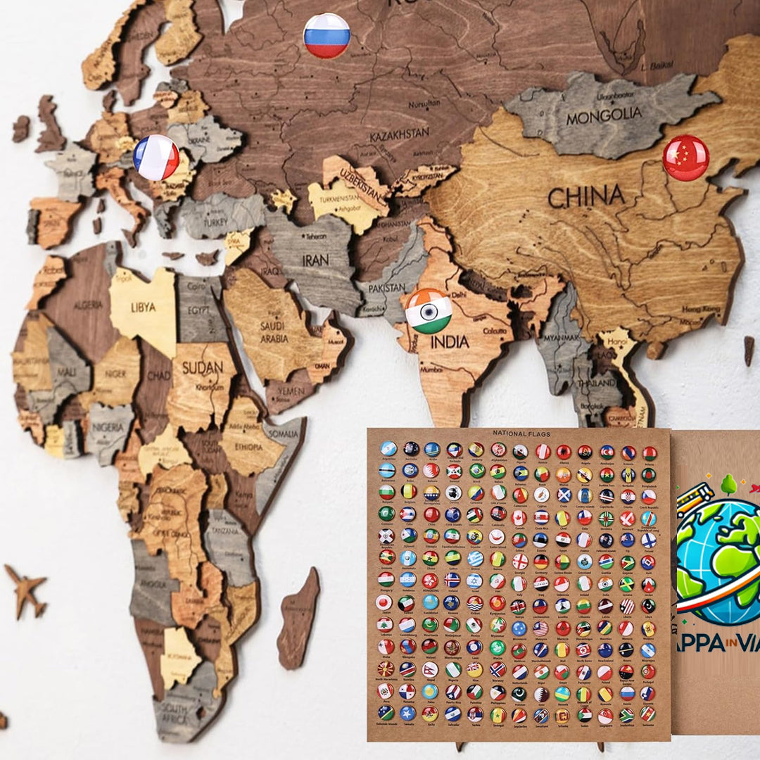 🌍 Puntine con Bandiere dei Paesi – Personalizza la Tua Mappa del Mondo mappainviaggio