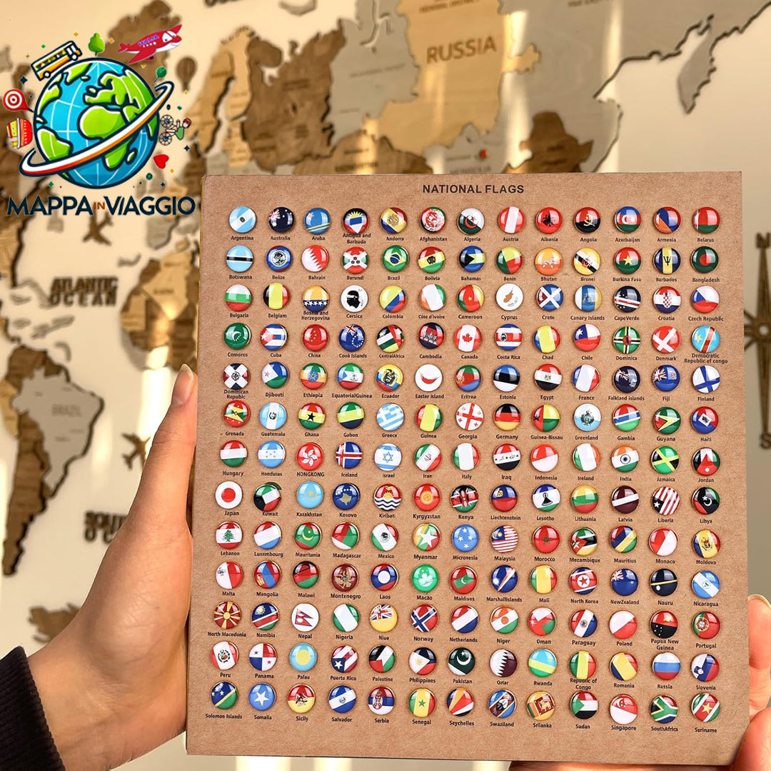 🌍 Puntine con Bandiere dei Paesi – Personalizza la Tua Mappa del Mondo mappainviaggio