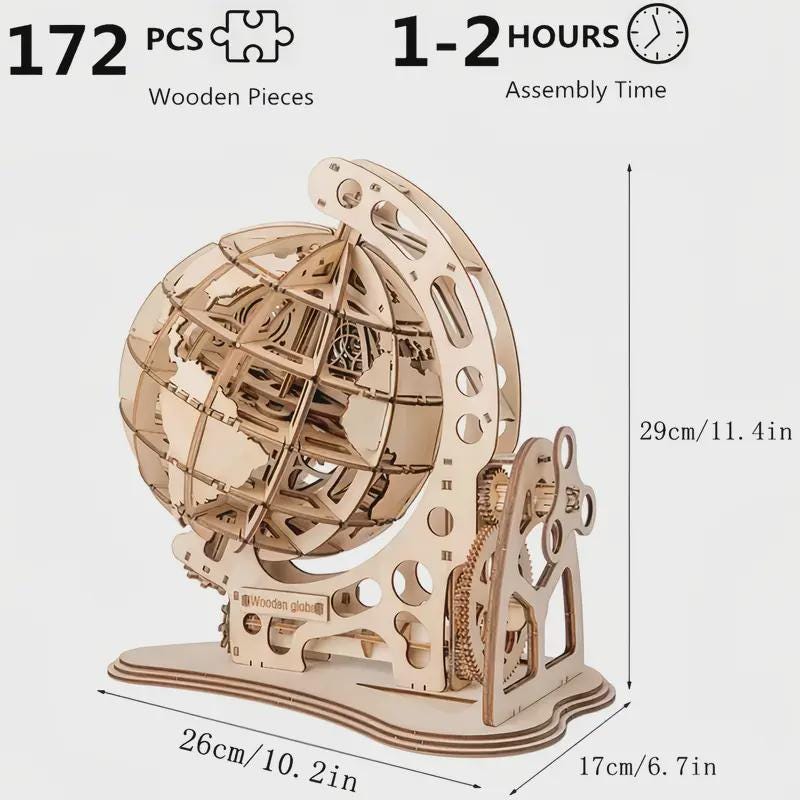 Set Globi in Legno da Costruire – Versione Meccanica con Ingranaggi e Versione Educativa per Bambini mappainviaggio