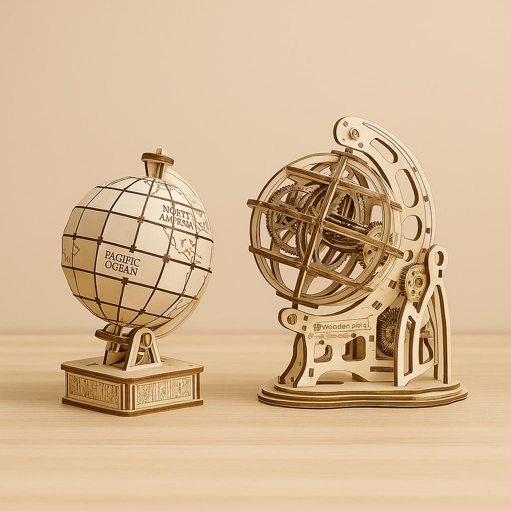 Set Globi in Legno da Costruire – Versione Meccanica con Ingranaggi e Versione Educativa per Bambini mappainviaggio